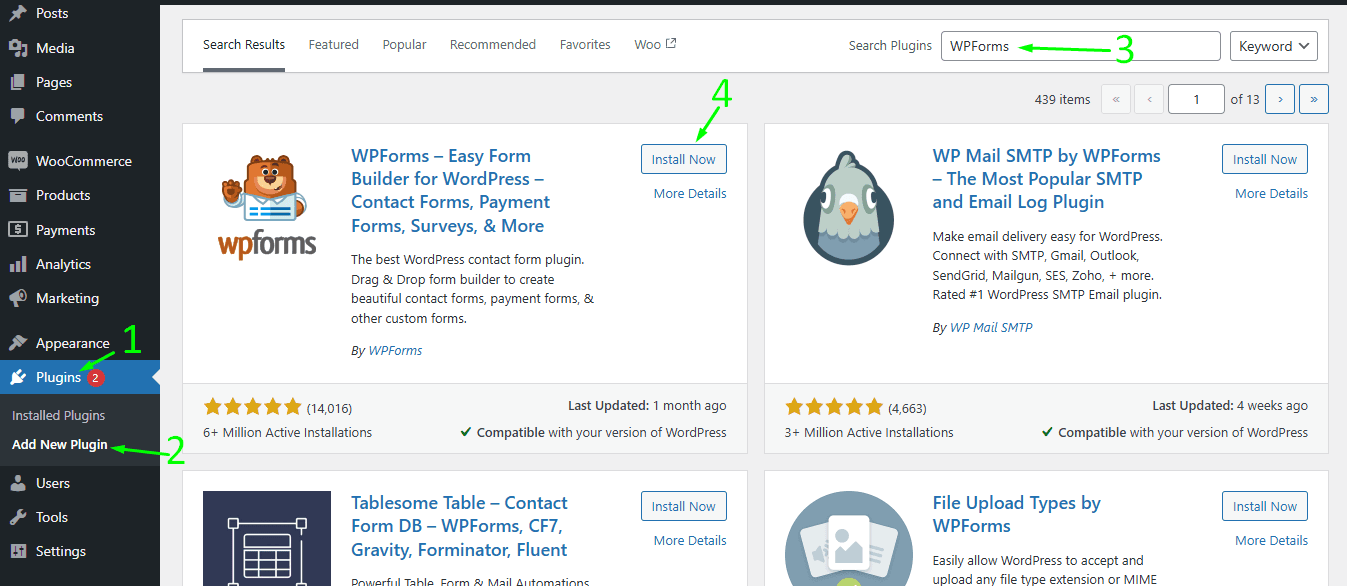 WP forms plugin installation process